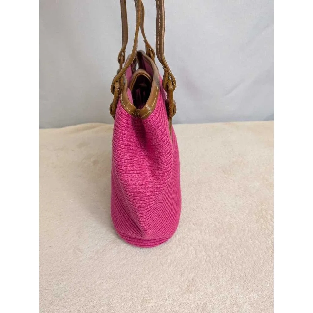 Cappelli Strawworld Tote Handbag Pink Woven Leather‎ Trim Summer Bag